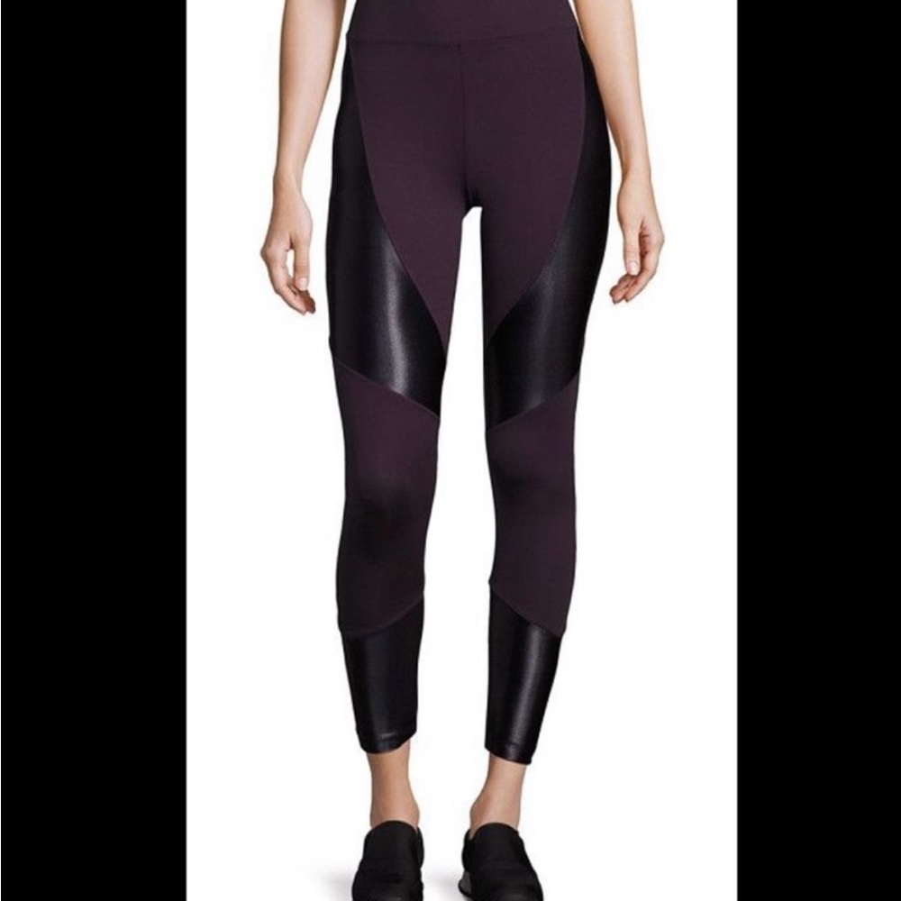 Koral Black and Purple High-Waisted Leggings with Glossy Panels, size S